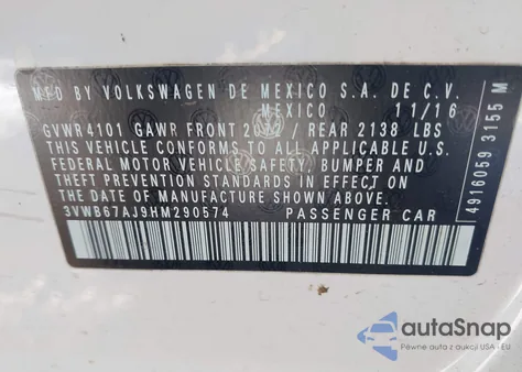 2017 Volkswagen Jetta 1.4T Se из США, поврежденный, VIN 3VWB67AJ9HM290574